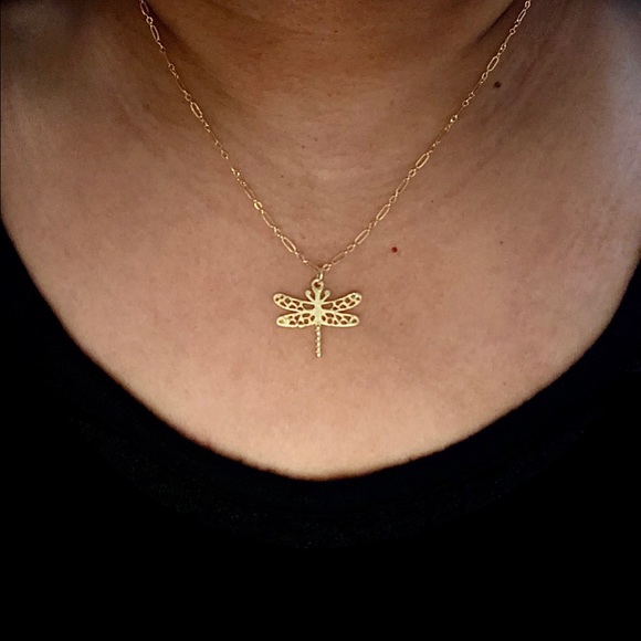 Dragonfly Necklace, Butterfly, Flower, Minimalist - Picture 7 of 10